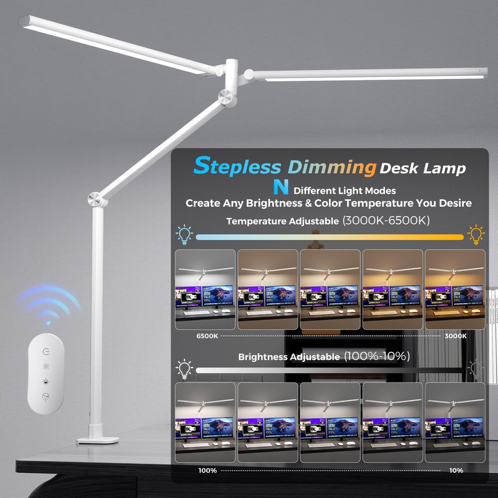 Airlonv 17-Inch LED Clamp Desk Lamp with Stepless Dimming