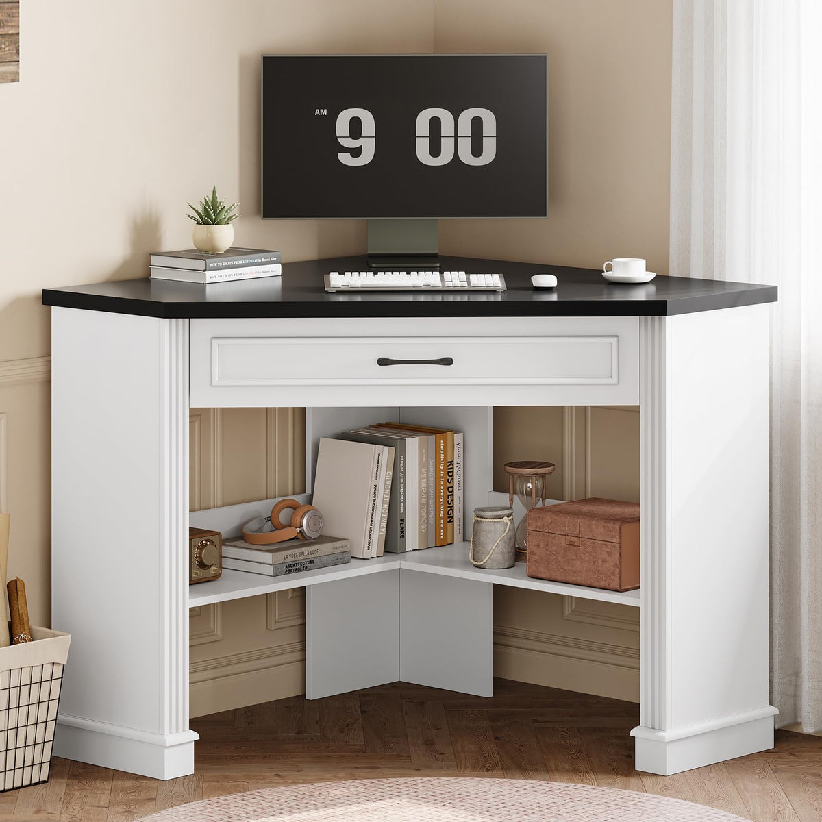 SEDETA Corner Computer Desk with Drawers & Storage Shelves