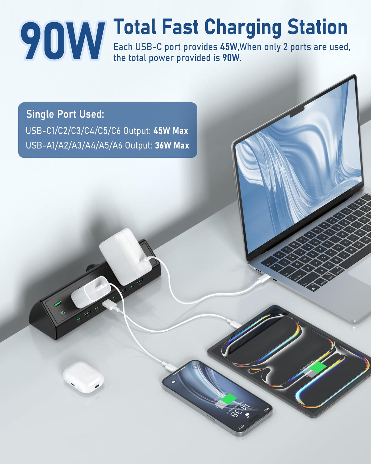 Desk Clamp Power Strip with 20W USB-C & 6-Foot Cord