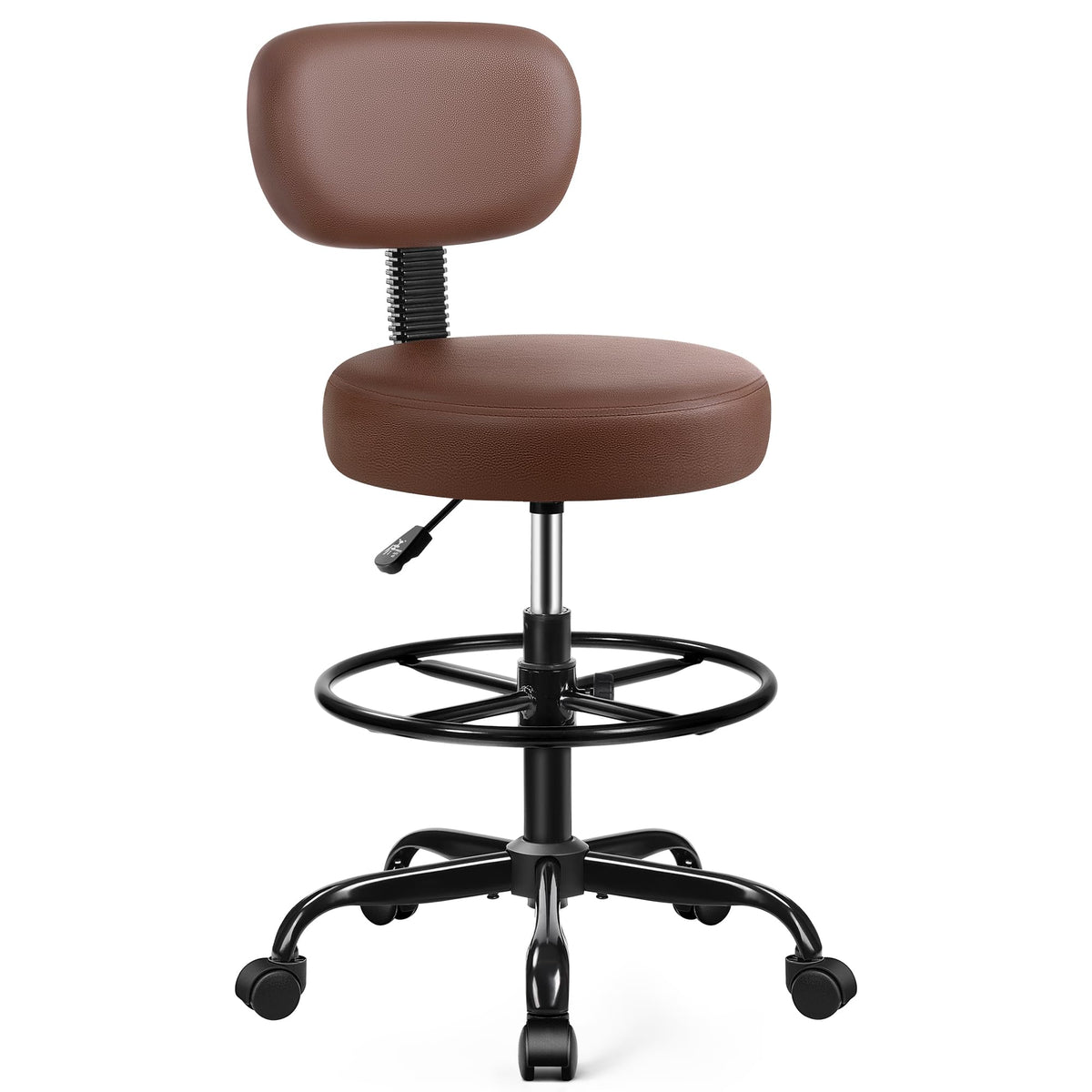Brick Attic Drafting Chair with Backrest – Adjustable Foot Rest Rolling Stool with Wheels