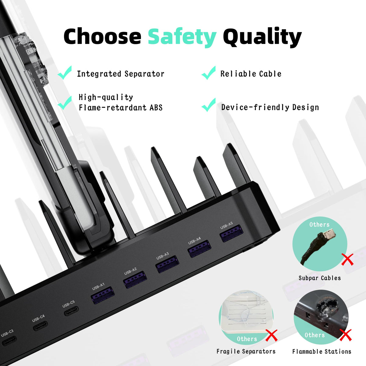 320W Charging Station for Multiple Devices, Zobirez 10-Port USB C Fast Charger Stations for MacBook, iPhone, Android Cell Phone, iPad, Tablet Family Multi-Device Organizer Charging Dock