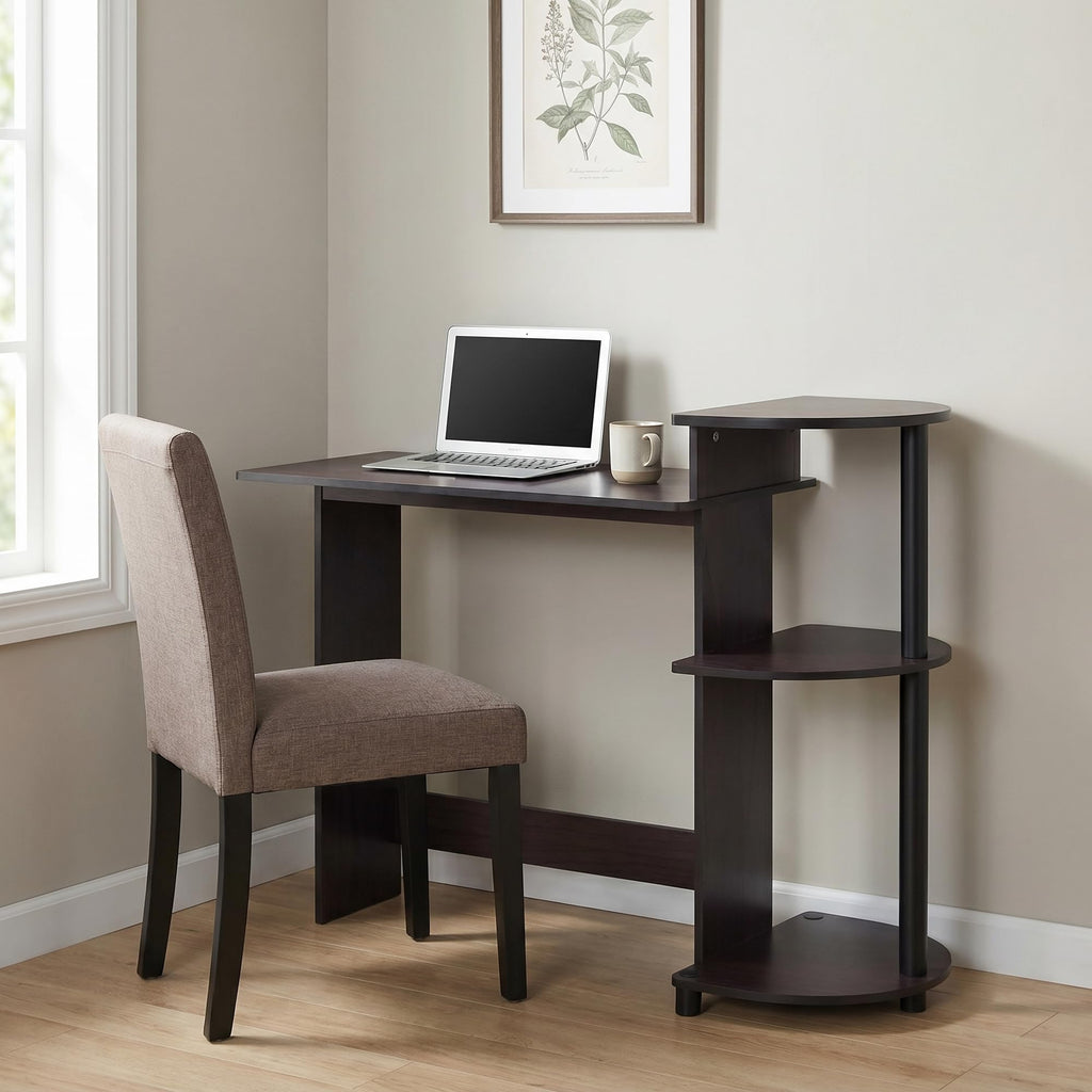 Furinno Compact Computer Desk, Gaming Desk with Shelves, Office Desk with Book Shelf