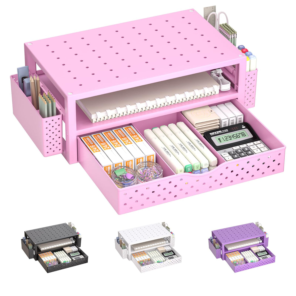 WALI Desk Organizer with Drawer, Pen Holder & Storage Compartments