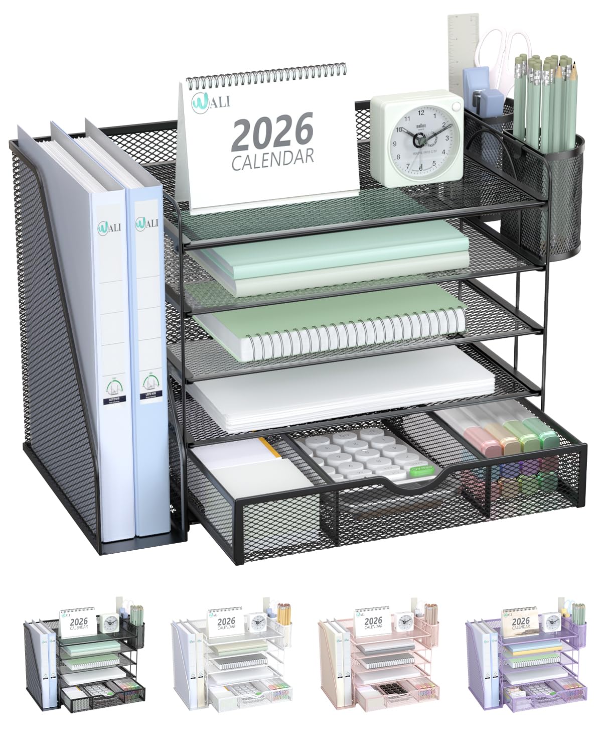 WALI Desk Organizer with Drawer, Pen Holder & Storage Compartments