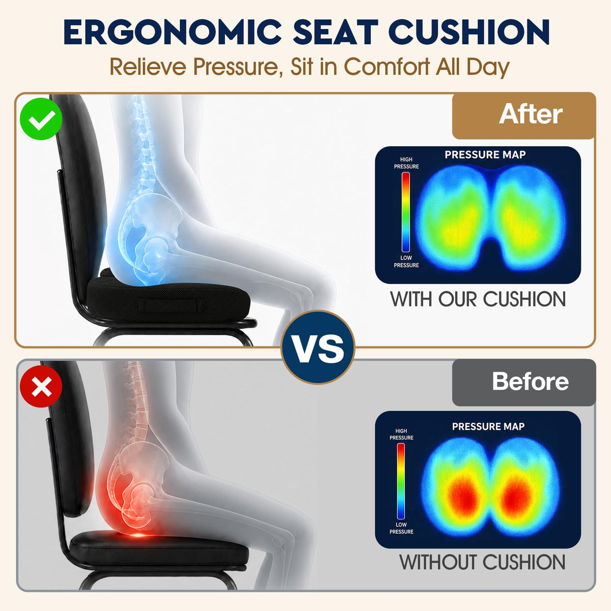 TushGuard Memory Foam Seat Cushion for Office Chairs