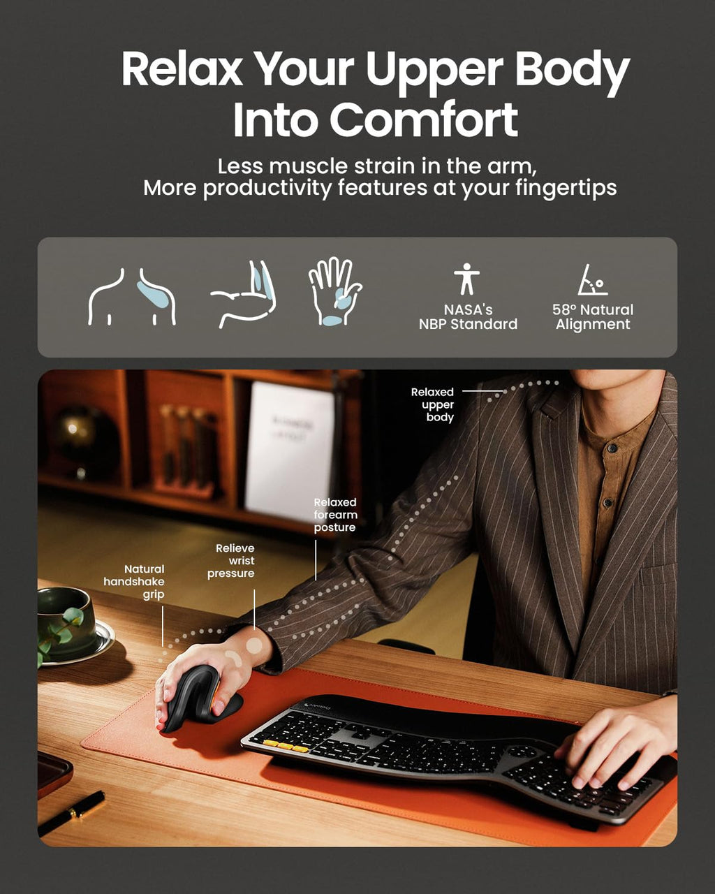 ProtoArc Vertical Mouse, EM11 NL Wireless Ergonomic Mouse, Rechargeable Optical Mice with Multi-Device (Bluetooth + Bluetooth + USB Connection), 3 Adjustable DPI for Computer, iPad, Mac, Windows