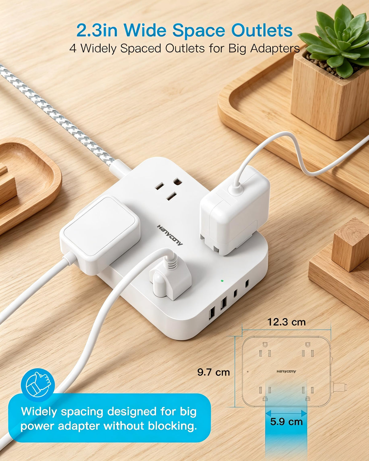 Flat Plug Power Strip with 4 USB Ports, 2 USB-C & 4 Outlets