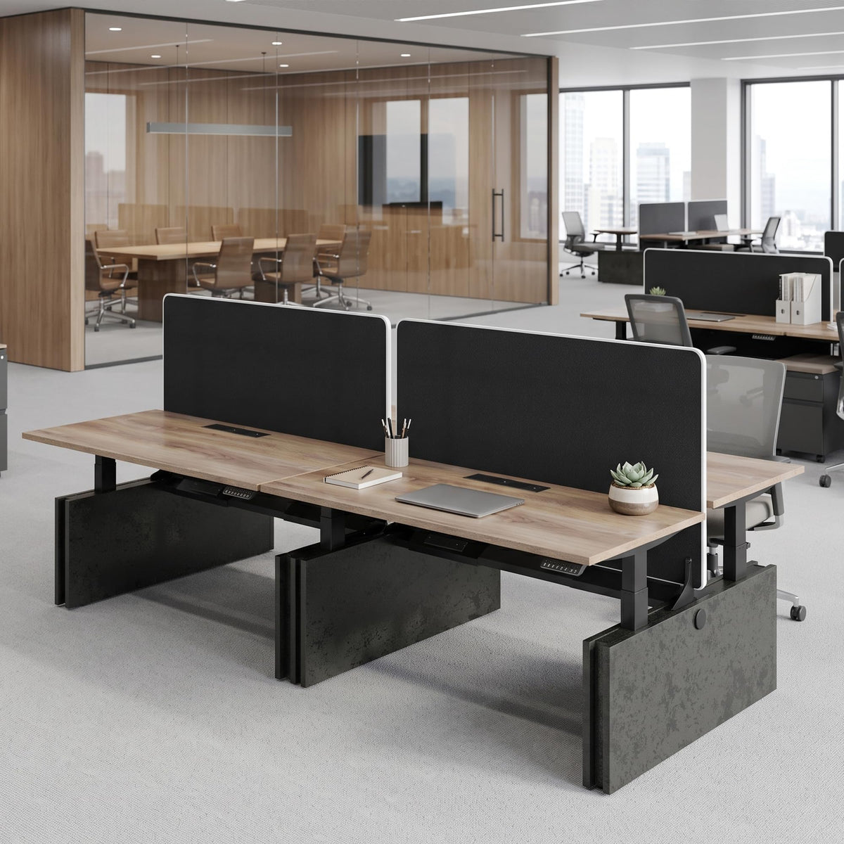 SAINTCY Two-Person Standing Office Desk with Built-in USB Outlet
