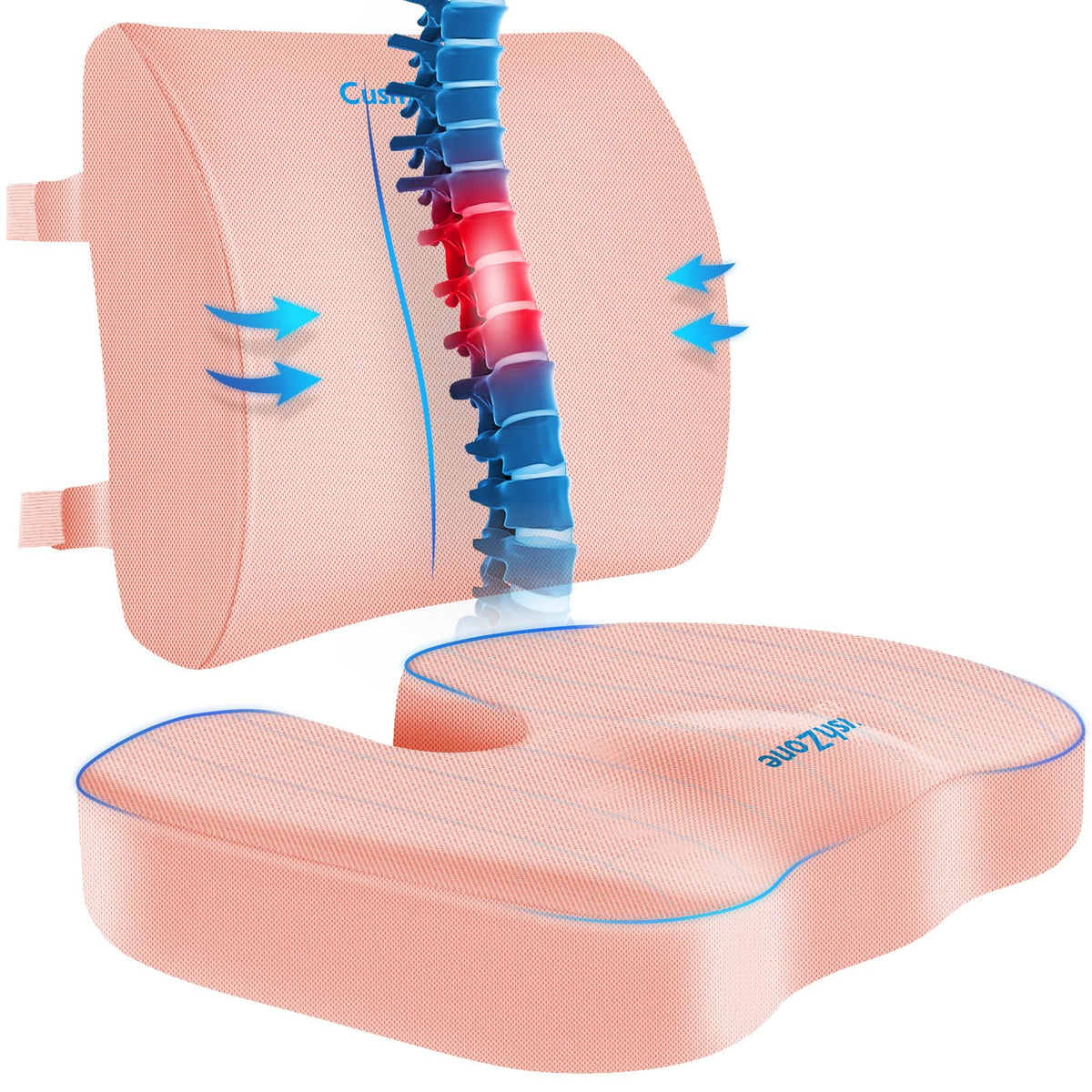 CushZone Memory Foam Seat & Lumbar Support Cushion Set