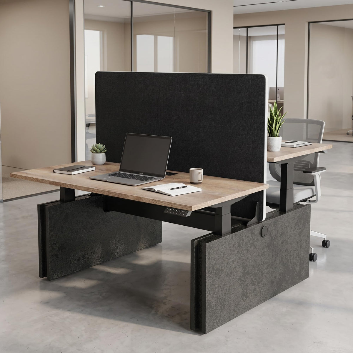 SAINTCY Two-Person Standing Office Desk with Built-in USB Outlet