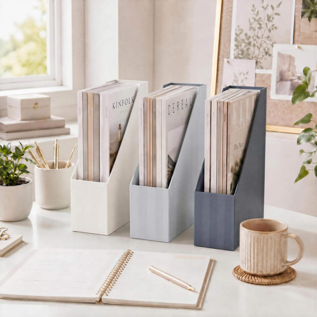 3-Piece Magazine File Holder Set for Desk & Shelves