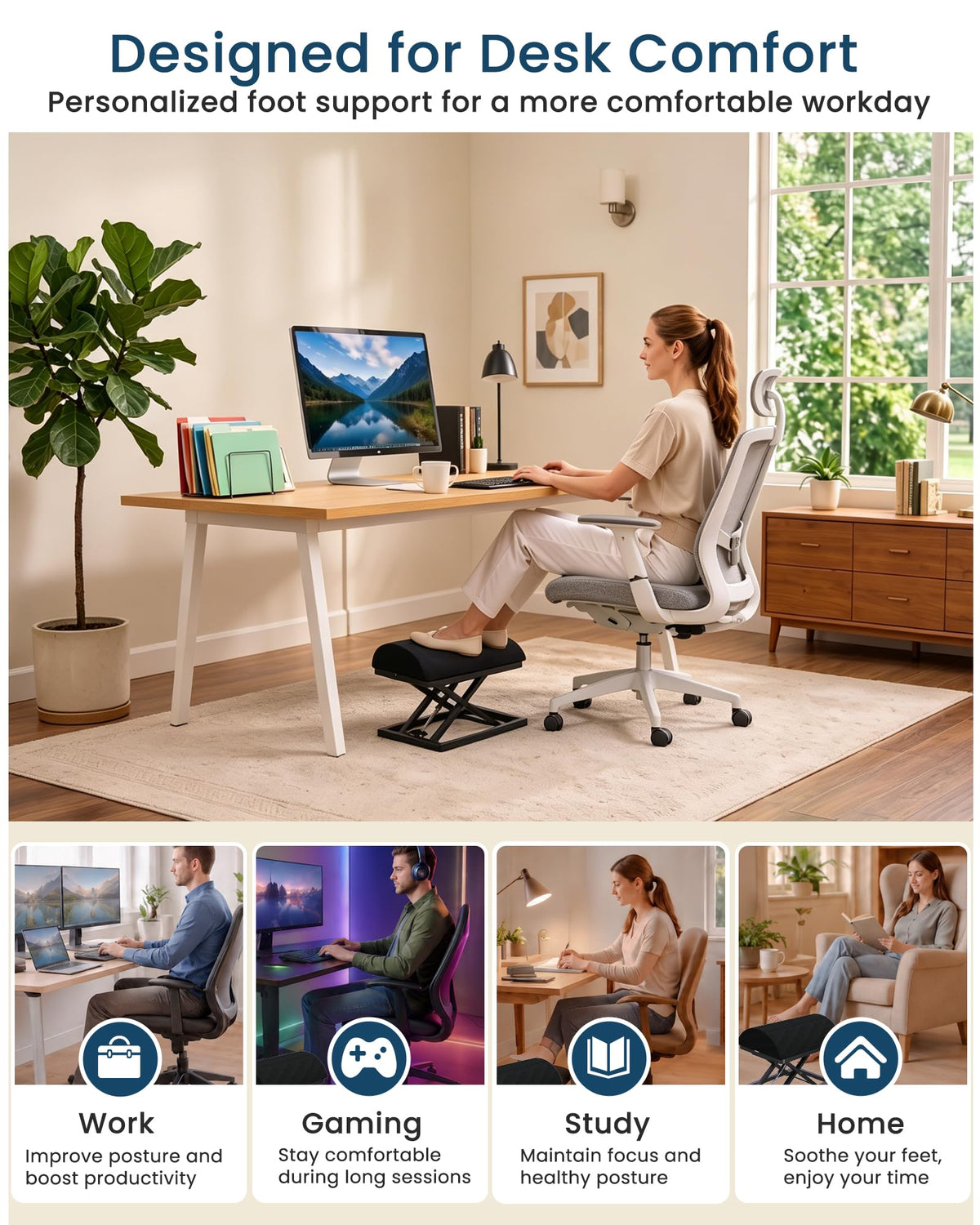 Wikabex Step-Adjustable Ergonomic Office Foot Rest