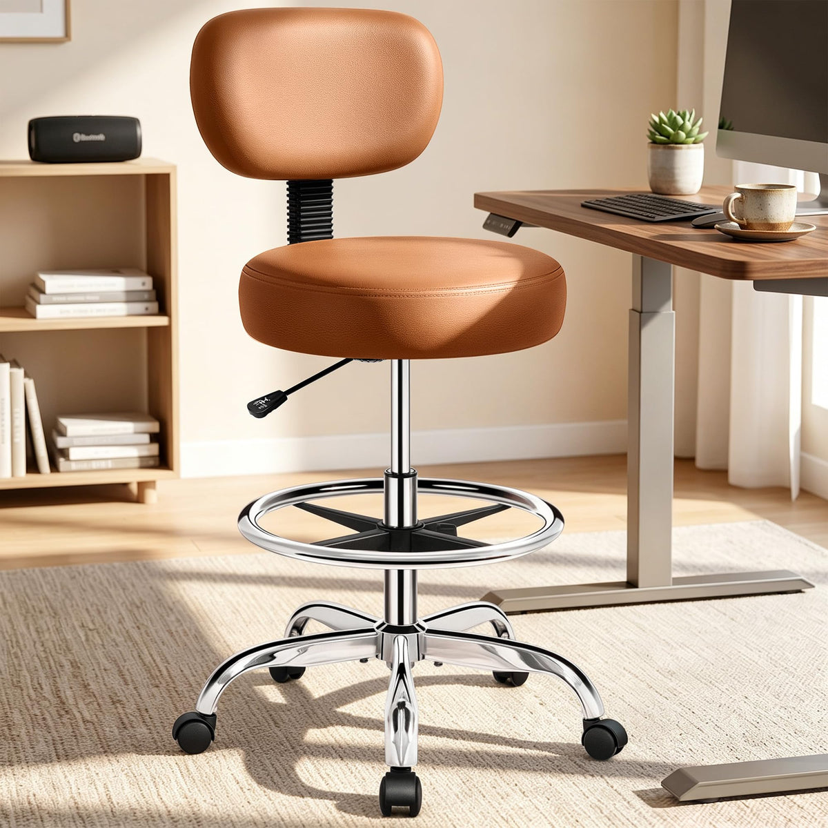 Brick Attic Drafting Chair with Backrest – Adjustable Foot Rest Rolling Stool with Wheels