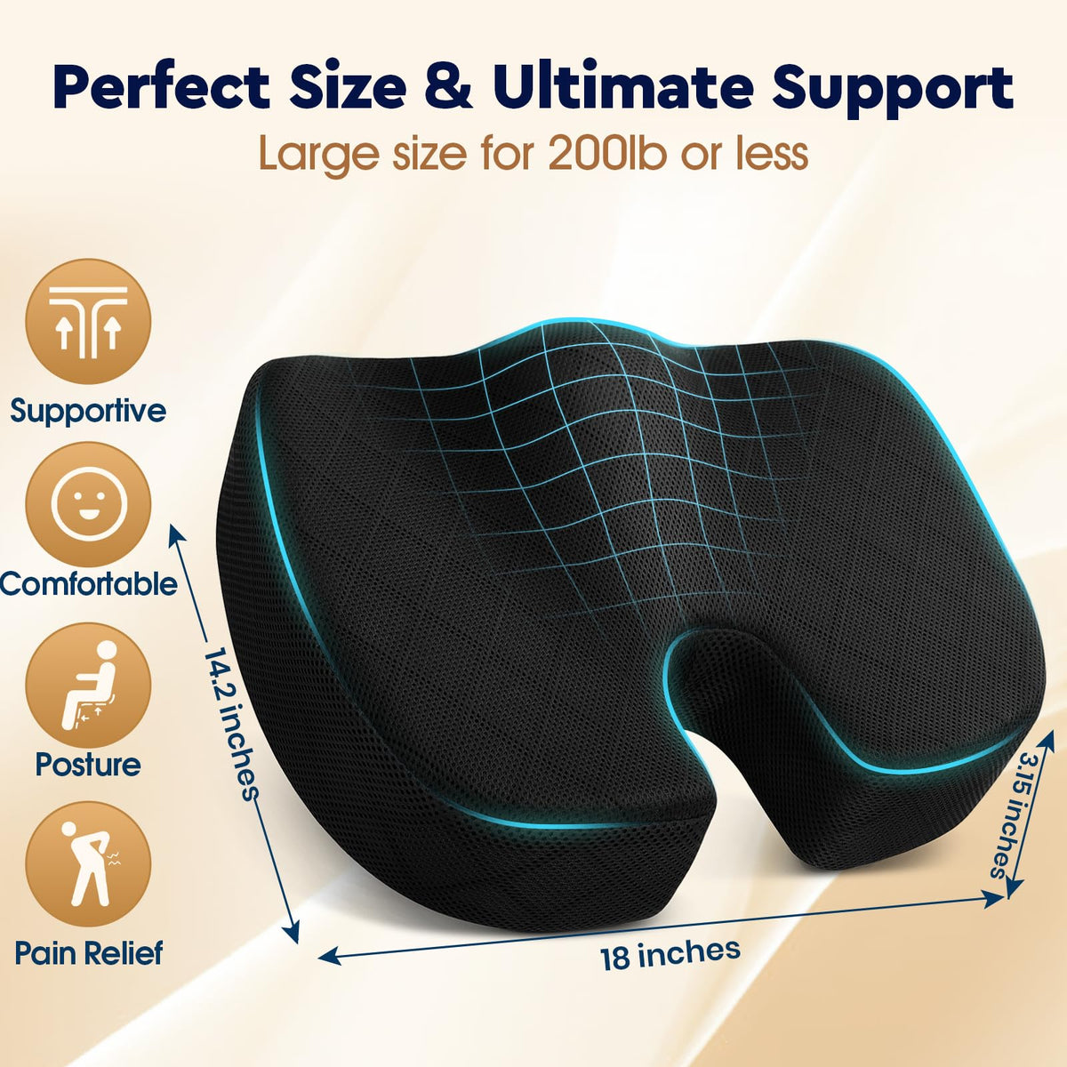 TushGuard Memory Foam Seat Cushion for Office Chairs