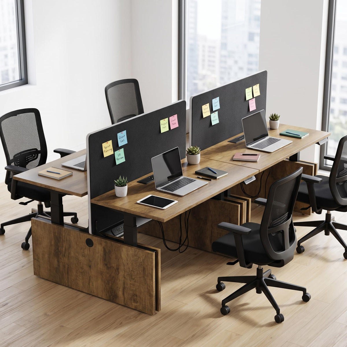 SAINTCY Two-Person Standing Office Desk with Built-in USB Outlet