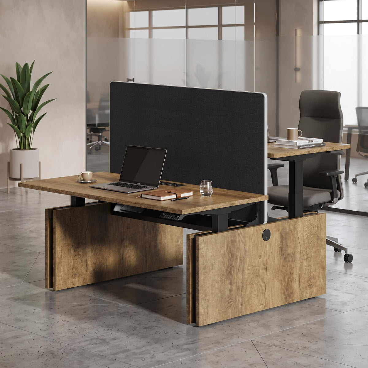 SAINTCY Two-Person Standing Office Desk with Built-in USB Outlet