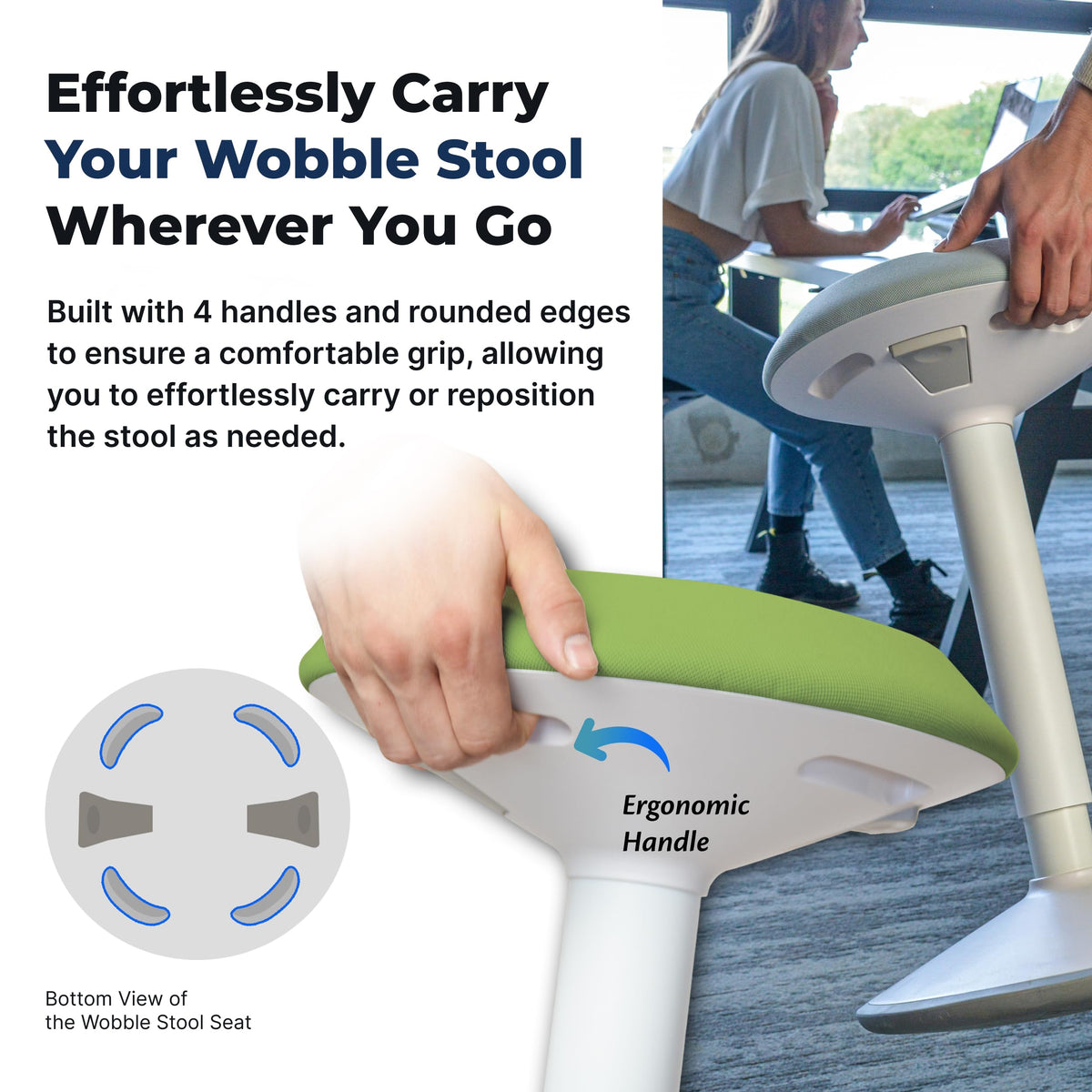Backerz Standing Desk Stool Chair, Height Adjustable Stool for Office and Classroom, Swivel seat, Anti-Slip Bottom Ergonomic Wobble Stool with Rocking Motion