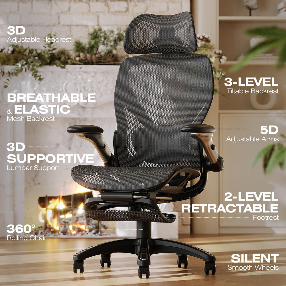 ELABEST X100 Ergonomic Mesh Office Chair with Footrest
