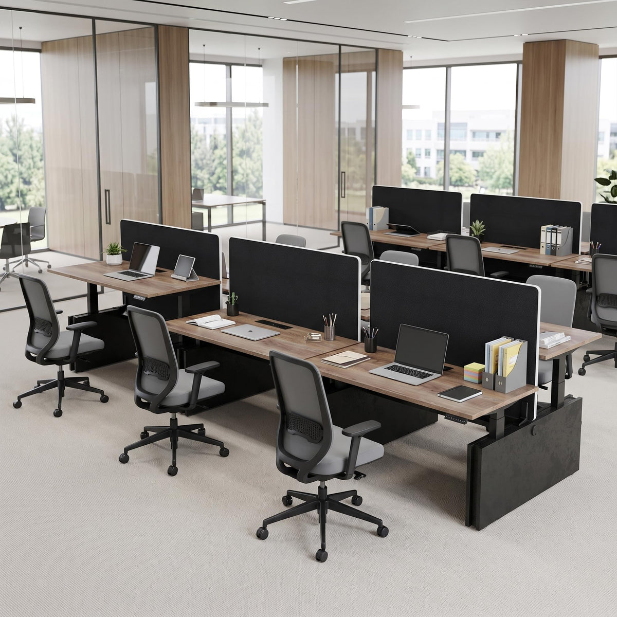 SAINTCY Two-Person Standing Office Desk with Built-in USB Outlet