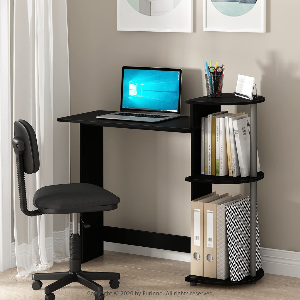 Furinno Compact Computer Desk, Gaming Desk with Shelves, Office Desk with Book Shelf