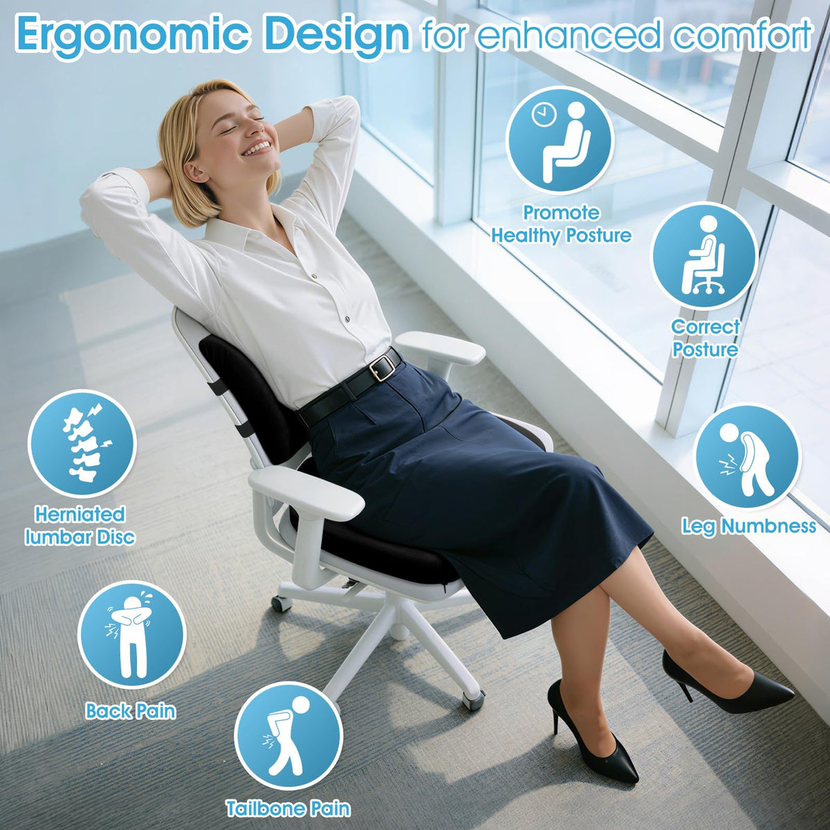 CushZone Memory Foam Seat & Lumbar Support Cushion Set