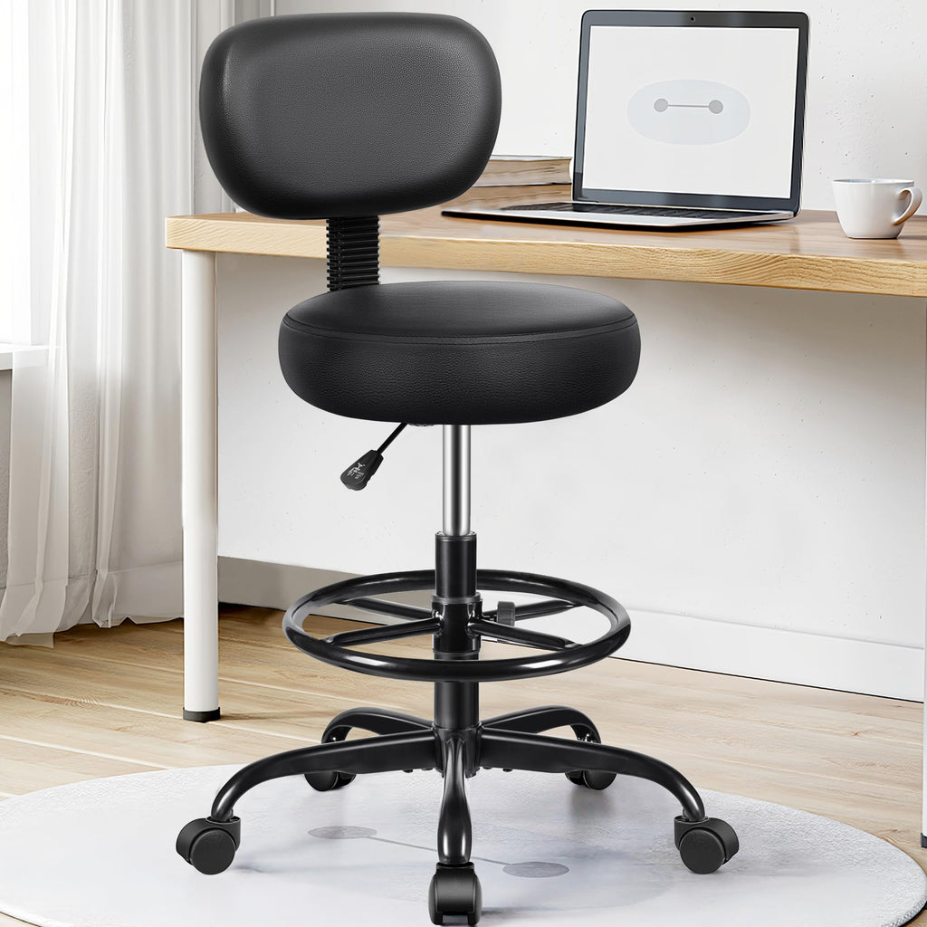 Brick Attic Drafting Chair with Backrest – Adjustable Foot Rest Rolling Stool with Wheels