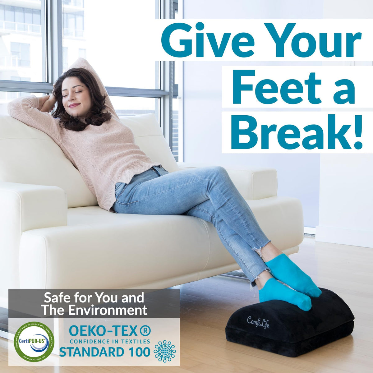 ComfiLife Adjustable Memory Foam Foot Rest for Under Desk