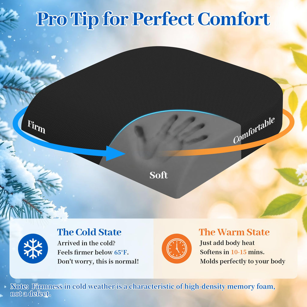TranquilRelax Memory Foam Office Seat Cushion, 3-Inch Lift