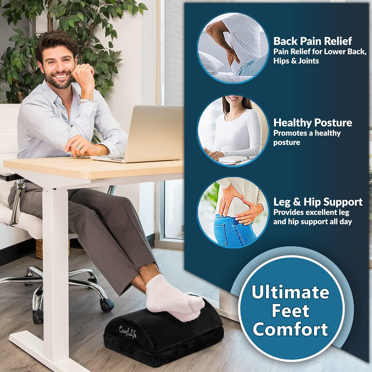 ComfiLife Adjustable Memory Foam Foot Rest for Under Desk