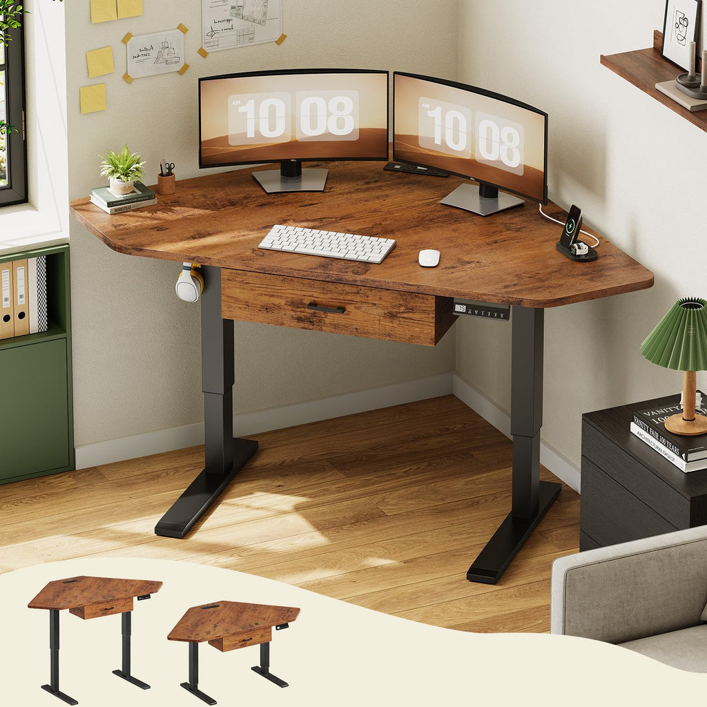 SEDETA Corner Electric Standing Desk with Drawer for Gaming, Small Space