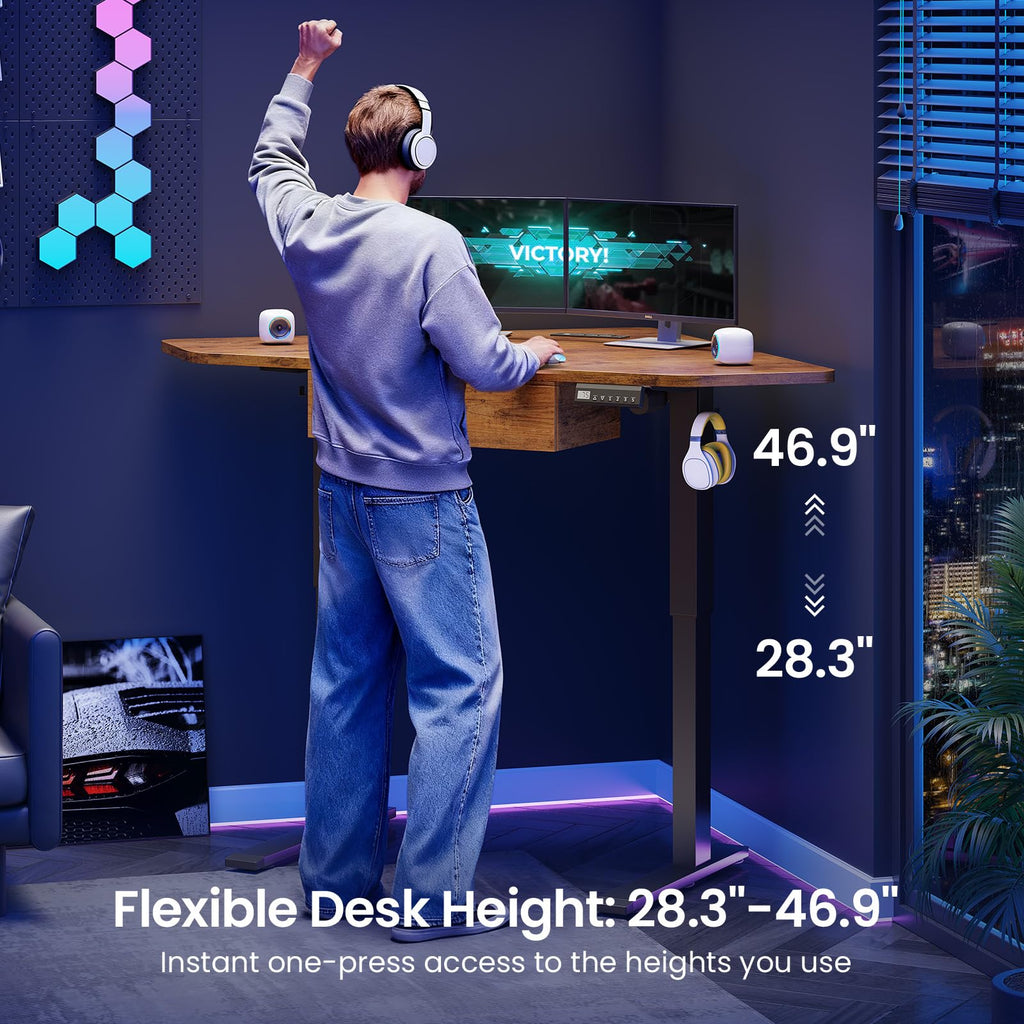 SEDETA Corner Electric Standing Desk with Drawer for Gaming, Small Space