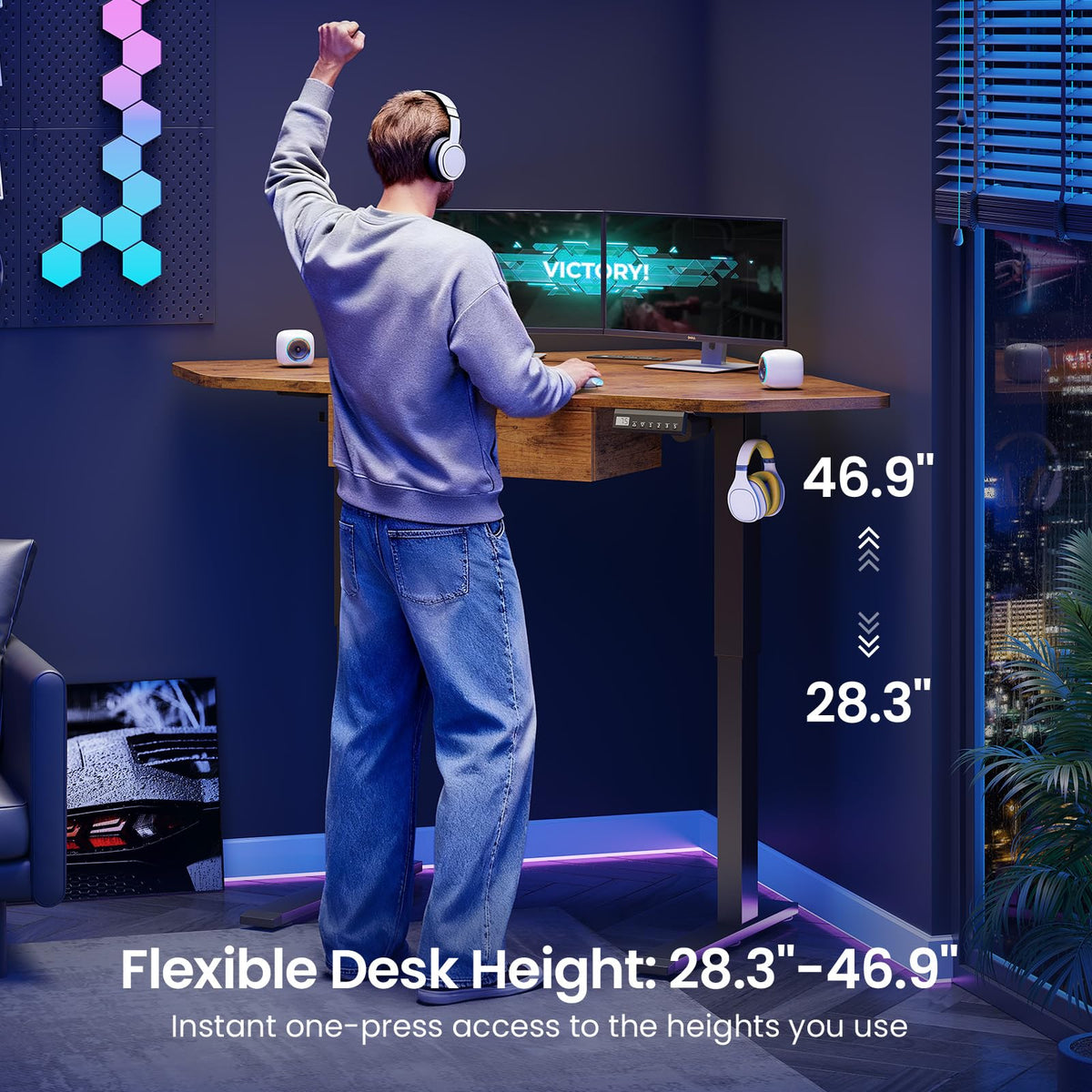 SEDETA Corner Electric Standing Desk with Drawer for Gaming, Small Space