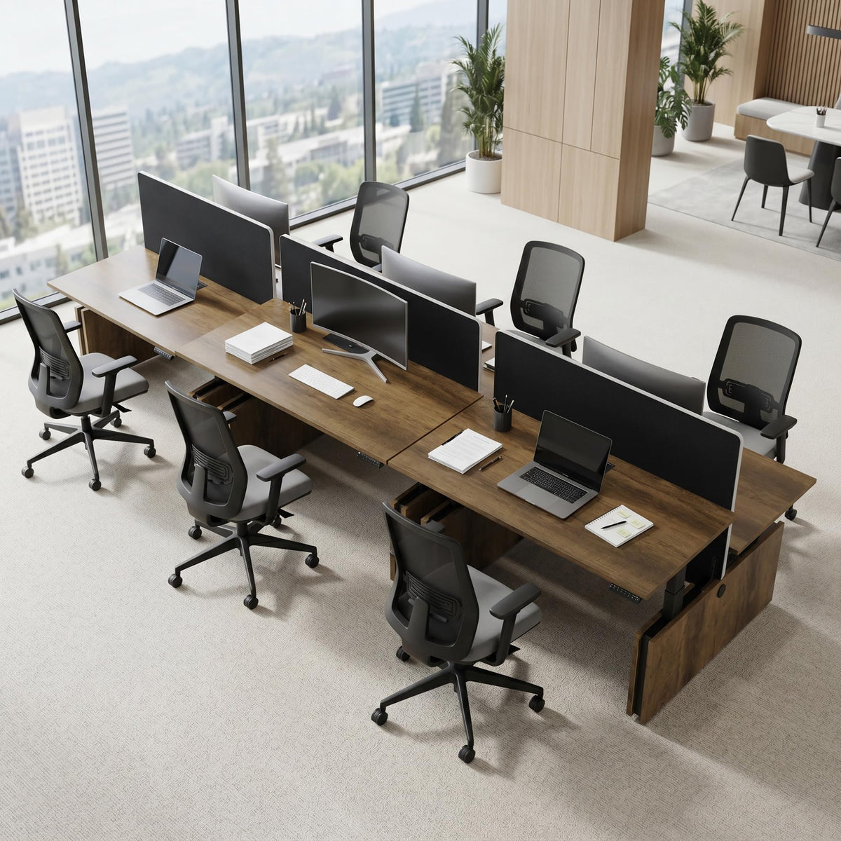 SAINTCY Two-Person Standing Office Desk with Built-in USB Outlet