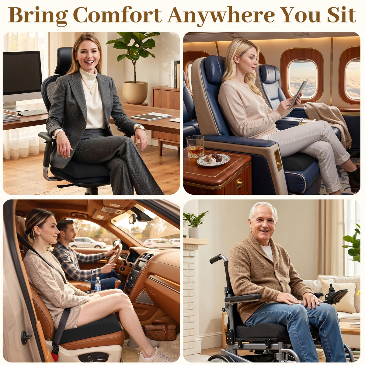 TranquilRelax Memory Foam Office Seat Cushion, 3-Inch Lift