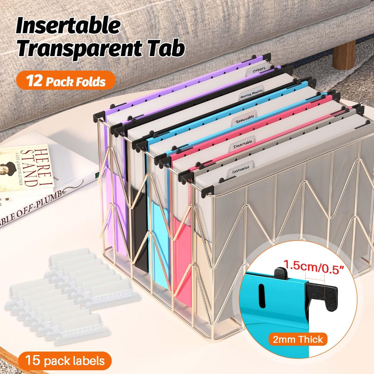 12-Pack Extra-Capacity Hanging File Folders, Letter Size