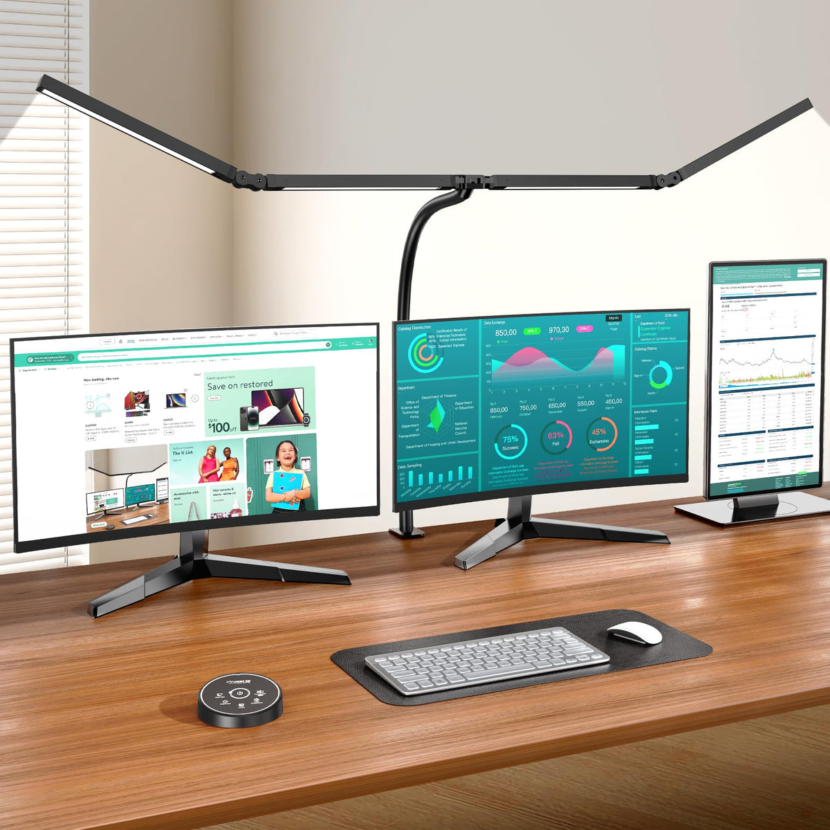 24W Dual-Monitor LED Desk Lamp with Clamp & 5 Color Modes