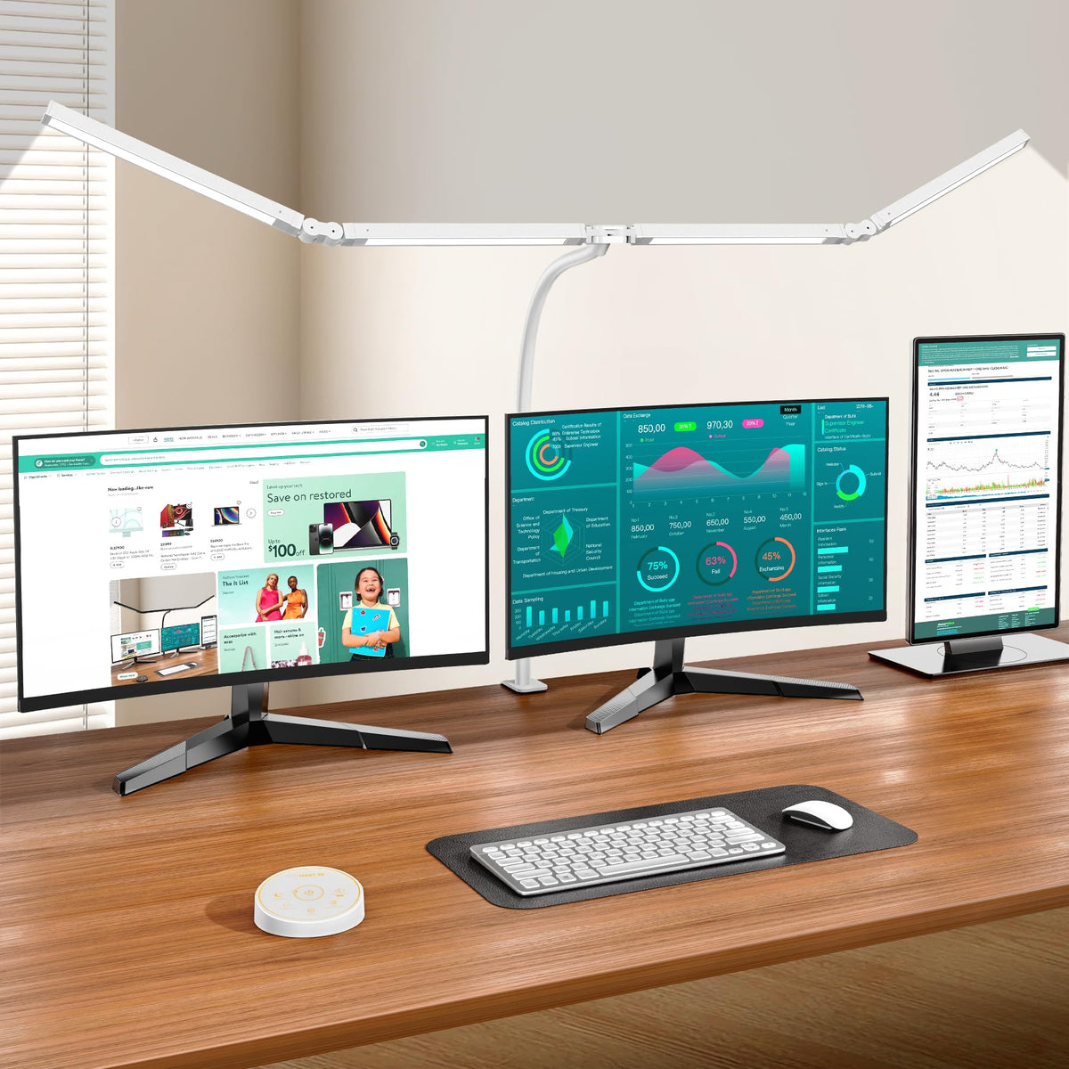 24W Dual-Monitor LED Desk Lamp with Clamp & 5 Color Modes