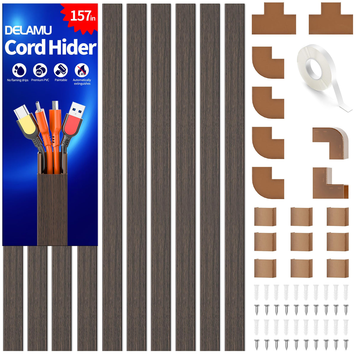 Delamu Paintable Cord Cover Raceway Kit for Cable Management