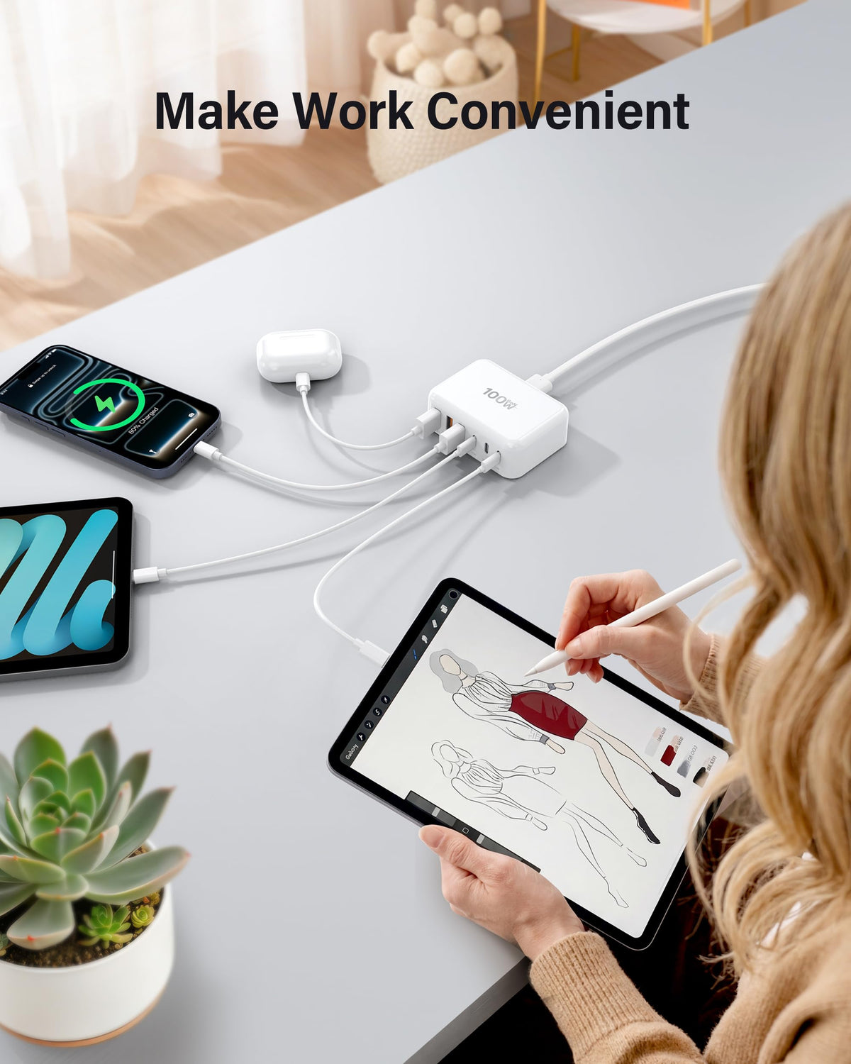 100W GaN 6-Port USB-C Fast Charging Station Hub