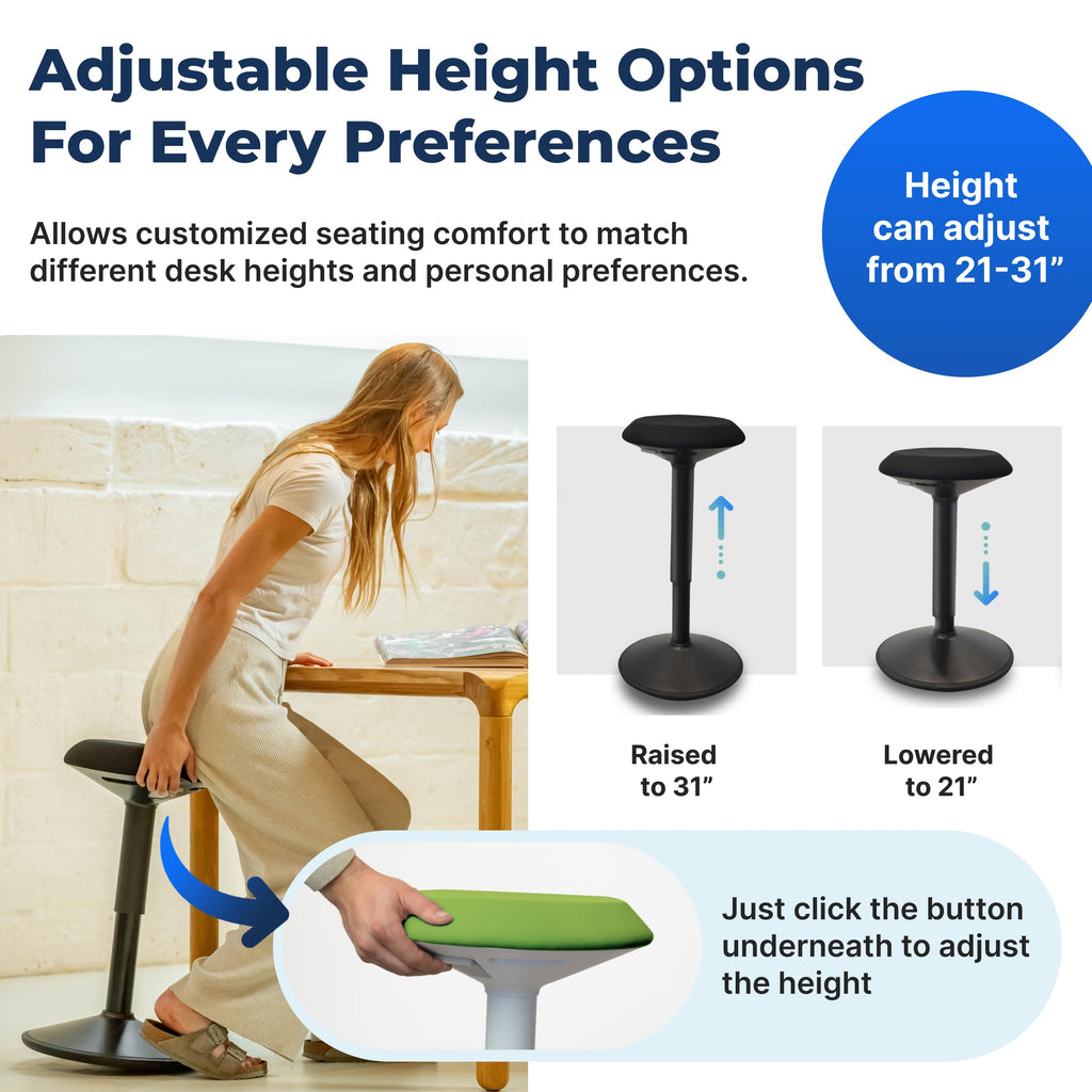 Backerz Standing Desk Stool Chair, Height Adjustable Stool for Office and Classroom, Swivel seat, Anti-Slip Bottom Ergonomic Wobble Stool with Rocking Motion