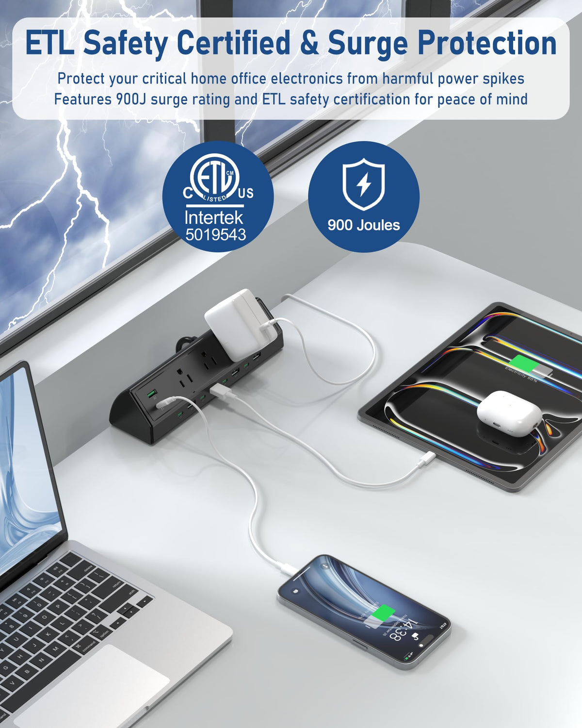 Desk Clamp Power Strip with 20W USB-C & 6-Foot Cord
