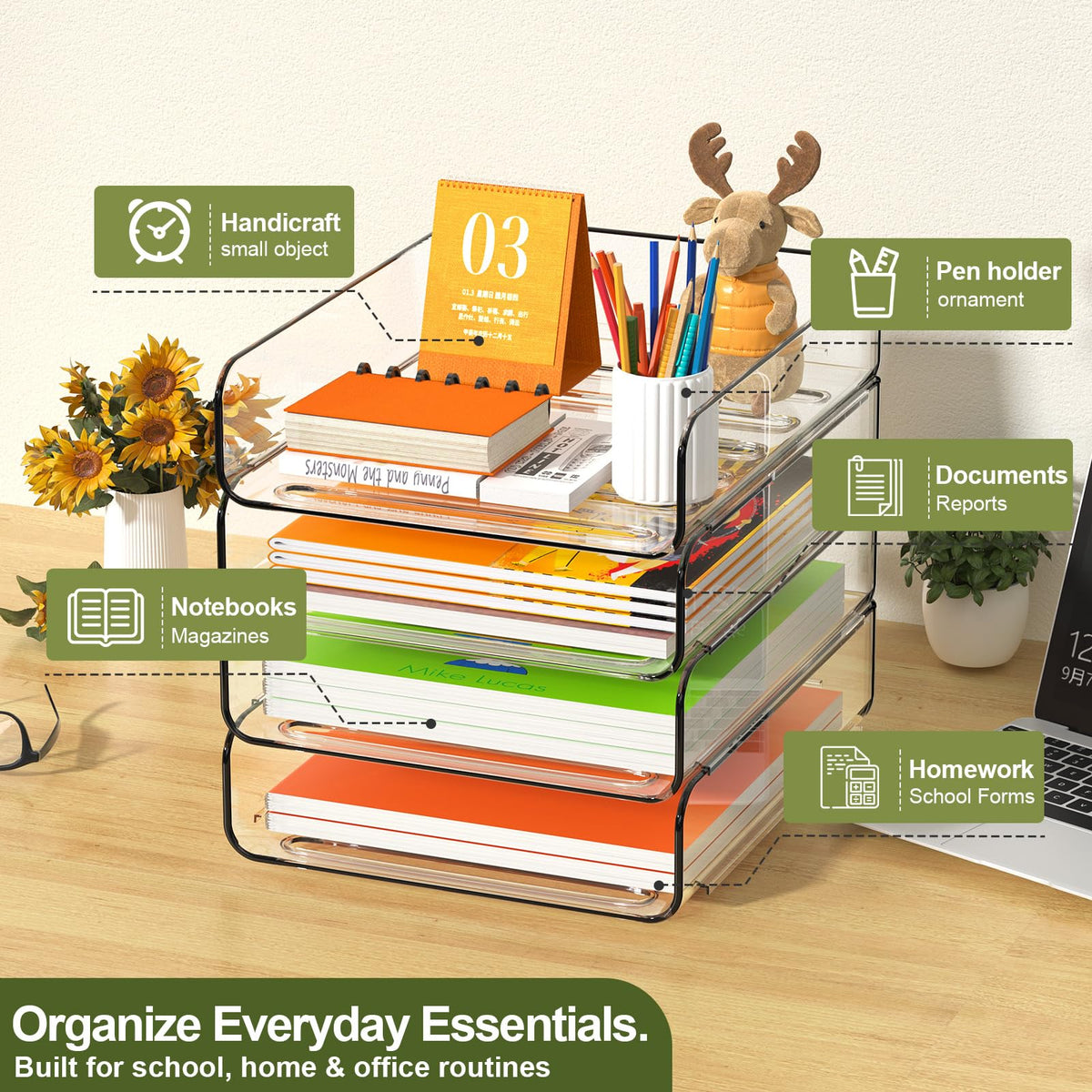 FANXIYQ 4-Tier Acrylic Paper Tray Desk Organizer
