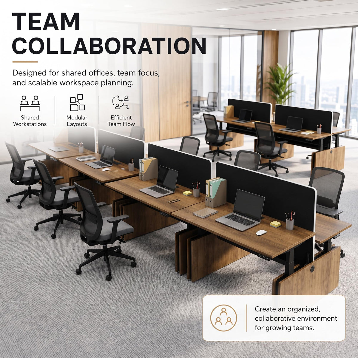 SAINTCY Two-Person Standing Office Desk with Built-in USB Outlet