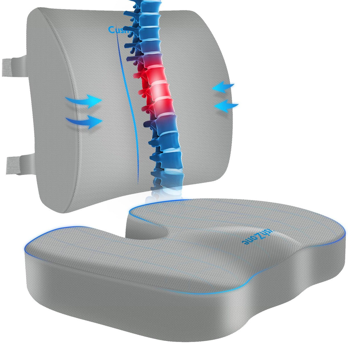 CushZone Memory Foam Seat & Lumbar Support Cushion Set