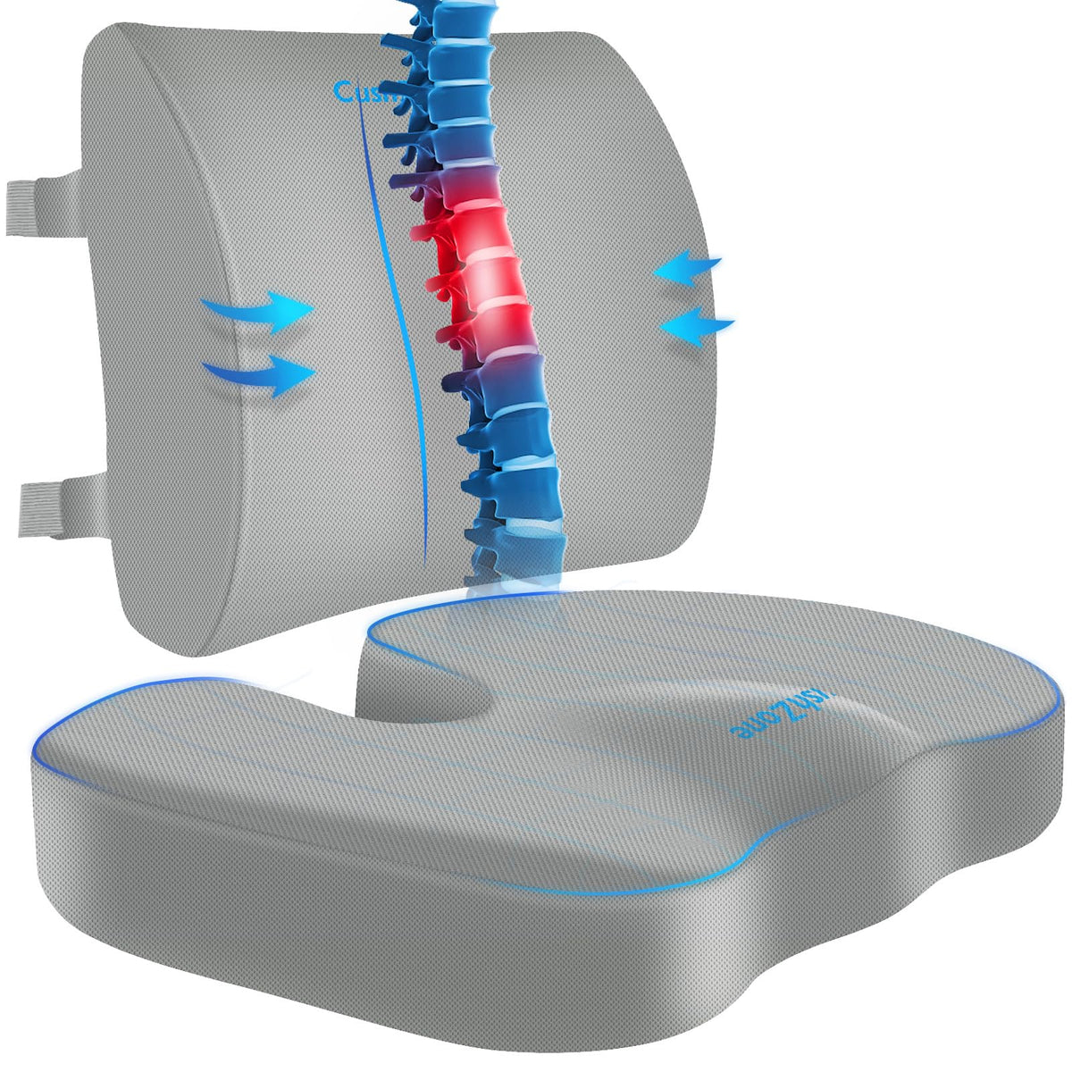 CushZone Memory Foam Seat & Lumbar Support Cushion Set