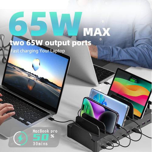 320W Charging Station for Multiple Devices, Zobirez 10-Port USB C Fast Charger Stations for MacBook, iPhone, Android Cell Phone, iPad, Tablet Family Multi-Device Organizer Charging Dock