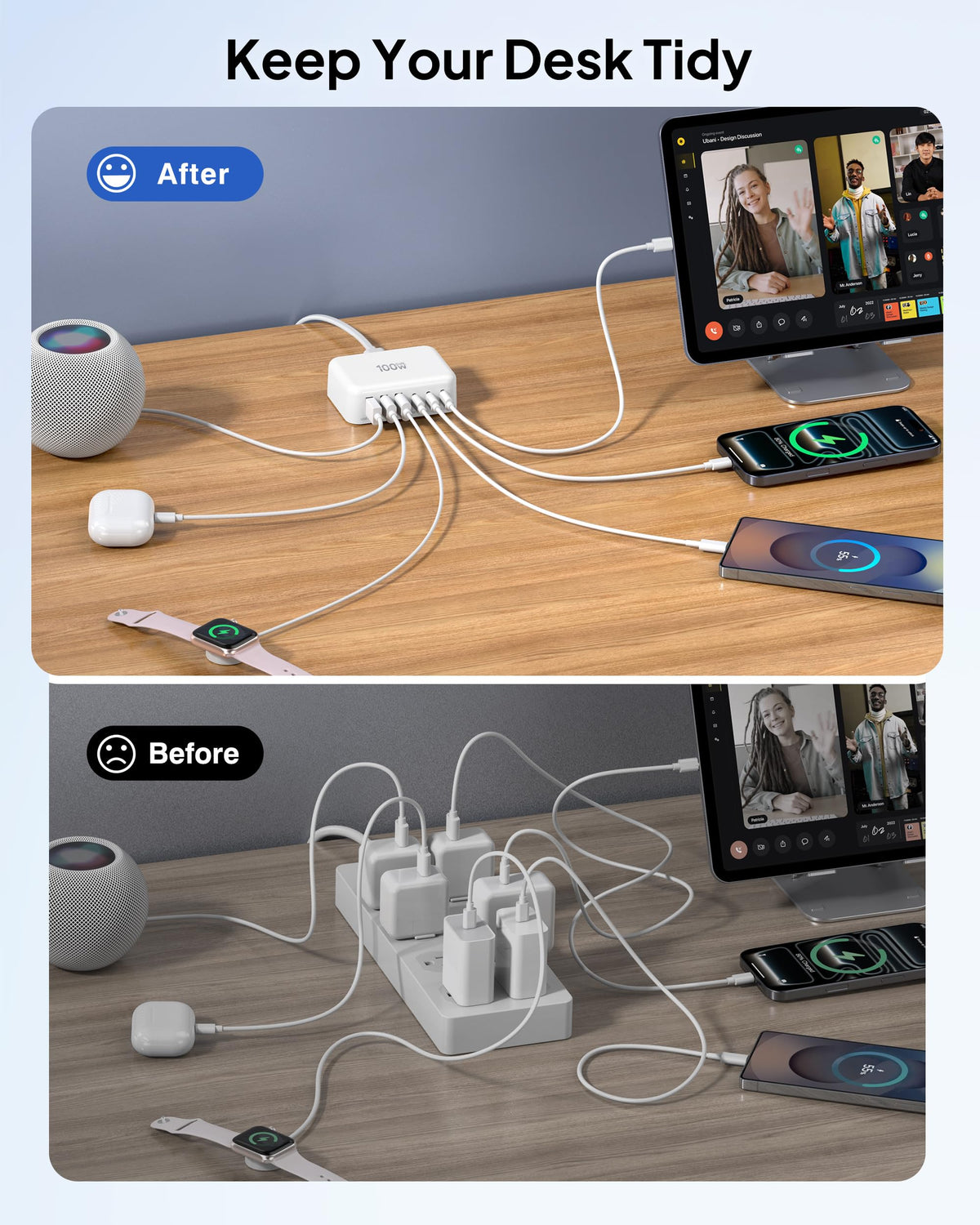 100W GaN 6-Port USB-C Fast Charging Station Hub