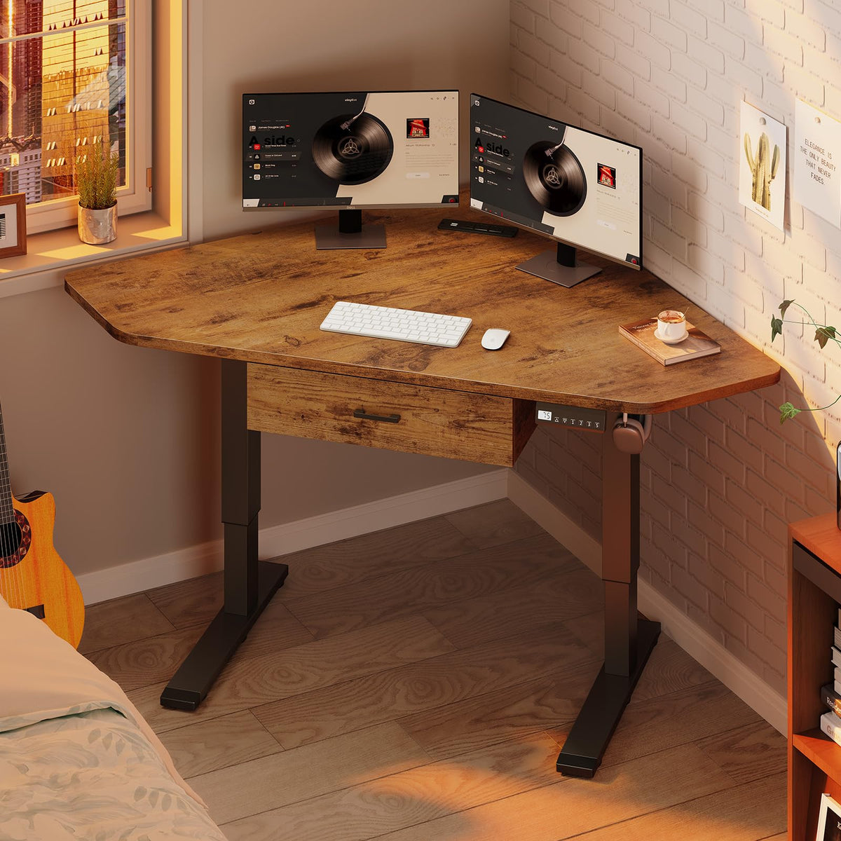 SEDETA Corner Electric Standing Desk with Drawer for Gaming, Small Space