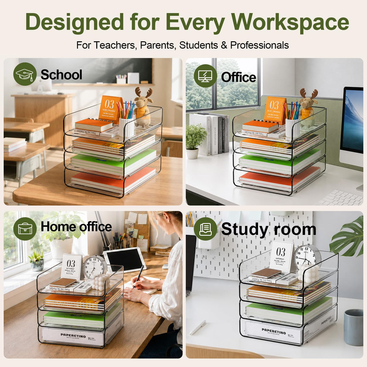 FANXIYQ 4-Tier Acrylic Paper Tray Desk Organizer