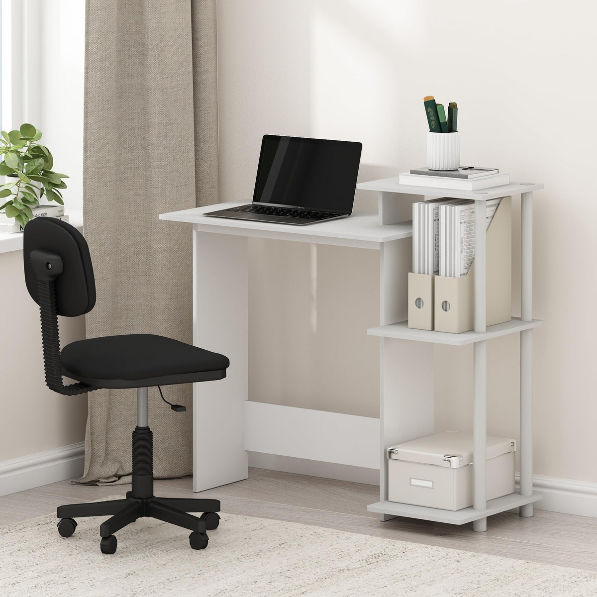 Furinno Compact Computer Desk, Gaming Desk with Shelves, Office Desk with Book Shelf
